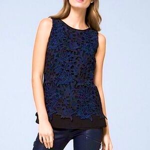 White House Black Market Dark Blue Black Lace Floral Sleeveless Blouse S
